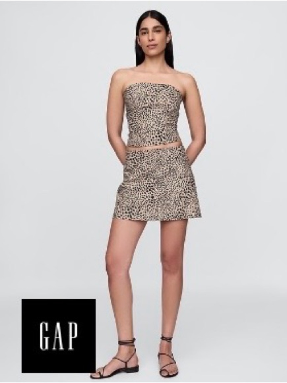 GAP Women's Leopard Print Mini Skort- Beige/Black
